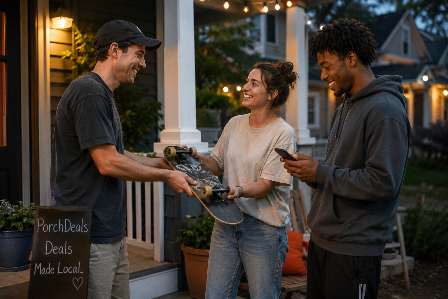 Neighbors making a PorchDeals exchange